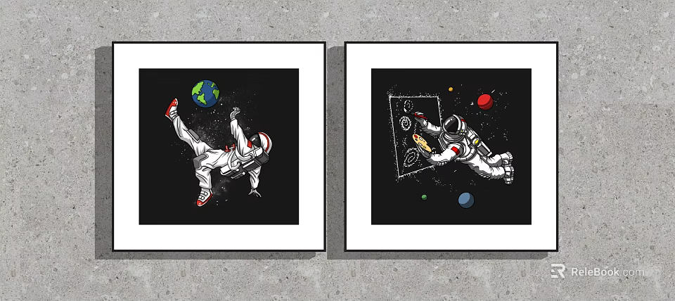 Two Astronaut Space Art Prints With Earth Planets And Activities 3d model