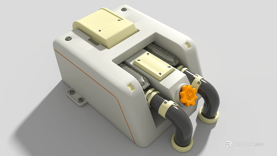 Industrial Equipment With White Main Body Yellow Components Black Pipes And Orange Knob 3d model 