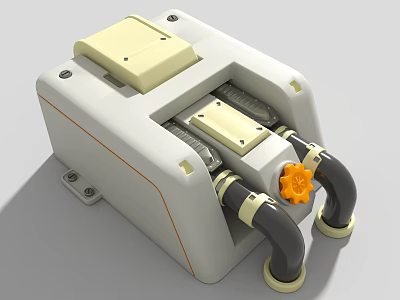 Industrial Equipment With White Main Body Yellow Components Black Pipes And Orange Knob 3d model