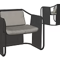 Modern Accent Chair With Black Metal Frame And Gray Fabric Cushion