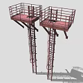 Durable Dual Industrial Metal Platforms with Safety Railings and Ladder Structures