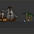 Pirate Ship Play Scene With Blue Water Sand Beach Palm Trees And Figures