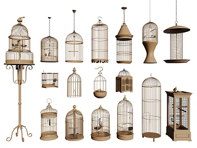 Various Styles Of Decorative Household Bird Cages With Hanging And Standing Designs 3d model