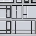 Different Window Frame Designs With Black Borders And White Glass Panels 3d model