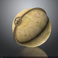 Vintage Globe With Hand-drawn World Map And Metal Ring Stand