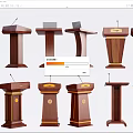 Various Functional Wooden Podiums With Different Designs Microphones And Decorative Elements 3d model