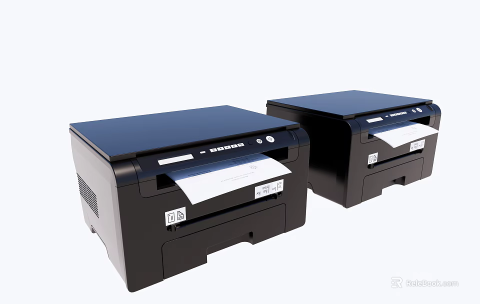 Epson Office Printers Two Black Desktop Units Printing Paper In Workplace 3d model 