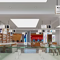 Spacious Digital Store Interior With Glass Display Counters Hanging Billboards And Tech Products 3d model