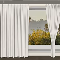 White Sheer Curtains In Modern Room With Palm Tree And Mountain View