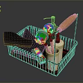 Kitchen Supplies Organizer Basket Black Metal Container With Brush Sponge Knife And Cup