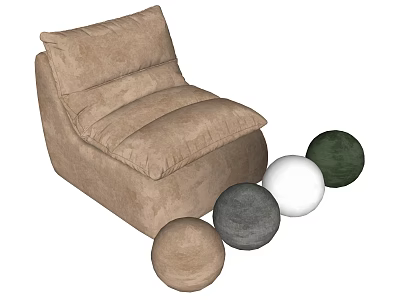 Interior Scene Featuring Brown Bean Bag Chair with Beige Gray White Dark Green Decorative Balls 3d model
