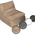 Interior Scene Featuring Brown Bean Bag Chair with Beige Gray White Dark Green Decorative Balls