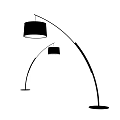 Two Black Modern Arc Shaped Floor Lamps With Drum Shades In White Interior