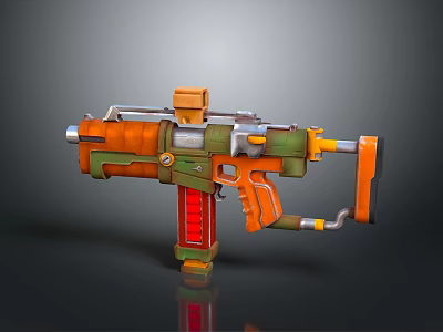 Futuristic Sci Fi Weapon With Orange Green Red Color And Mechanical Design Features 3d model