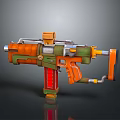 Futuristic Sci Fi Weapon With Orange Green Red Color And Mechanical Design Features