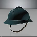 Vintage Soldier Helmet In Blue With Worn Surface And Brown Strap