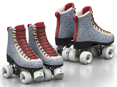 Gray And Red High Top Roller Skates With Laces And White Wheels Design 3d model