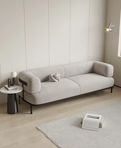 Modern Light Gray Fabric Two Seater Sofa Interior With Side Table And Floor Lamp 3d model