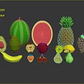 Assorted Fresh Fruits Display with Watermelon Pineapple Avocado Apple Banana Cherry and Grapes