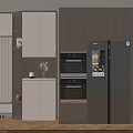 Modern Sideboard In Kitchen Interior With Wooden White Panels Storage Shelves And Appliances
