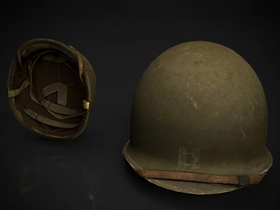 Vintage Military Olive Green Helmet With Worn Texture And Interior Straps 3d model