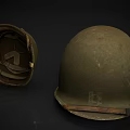 Vintage Military Olive Green Helmet With Worn Texture And Interior Straps