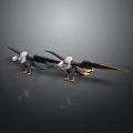 Two Eagles Spreading Wings With White Heads And Yellow Wing Edges Against Black Background