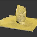 Construction Material Bag With Blue Label And Spilled Powder On Concrete Platform