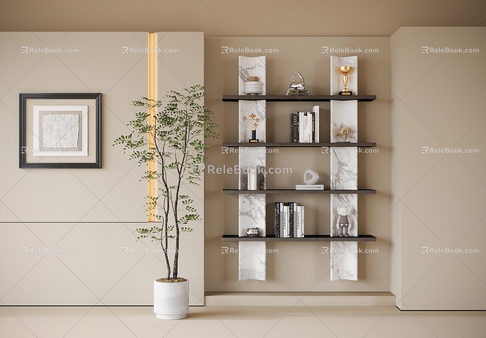 Modern Storage Rack Bonsai Bookshelf 3d model