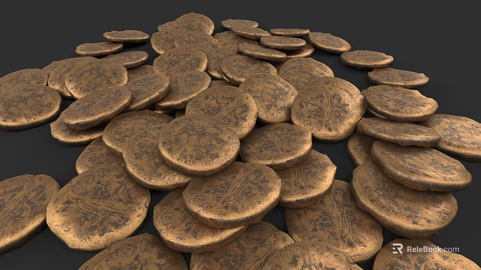 Sculpture Carving On Pile Of Copper Coins With Detailed Intricate Patterns 3d model 