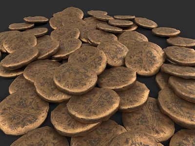 Sculpture Carving On Pile Of Copper Coins With Detailed Intricate Patterns 3d model