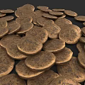 Sculpture Carving On Pile Of Copper Coins With Detailed Intricate Patterns