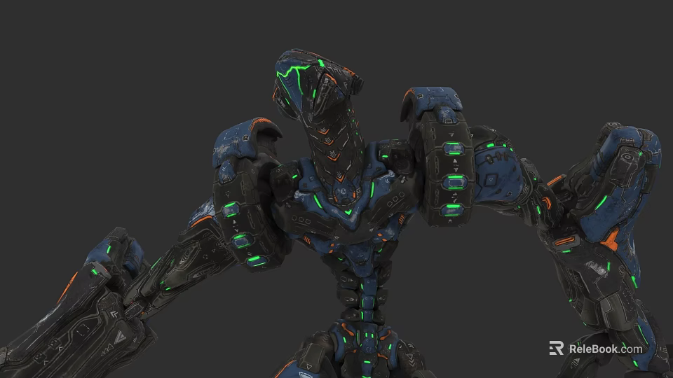 Cybernetic Creature Character With Glowing Green Lines And Mechanical Sci Fi Design 3d model 