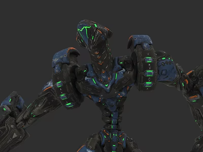 Cybernetic Creature Character With Glowing Green Lines And Mechanical Sci Fi Design 3d model