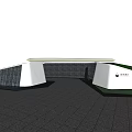 Modern Entrance Gate Design With Sleek White Structure And Stone Wall Elements 3d model