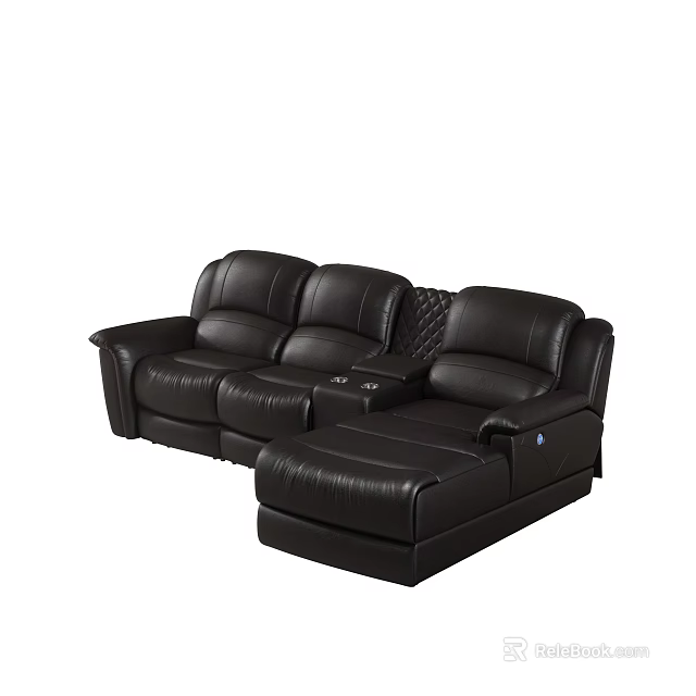 Luxurious Dark Brown Leather Recliner Sofa Set With Chaise Lounge And Built In Cup Holders 3d model 