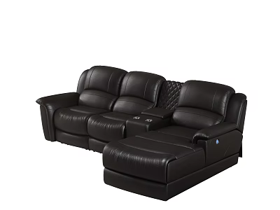 Luxurious Dark Brown Leather Recliner Sofa Set With Chaise Lounge And Built In Cup Holders 3d model