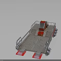 Red And Gray Pontoon Boat With Flat Deck Metal Railing And Control Cabin