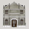 Commercial Complex Classical Style Two Story Building With Arched Entrance And Symmetric Windows