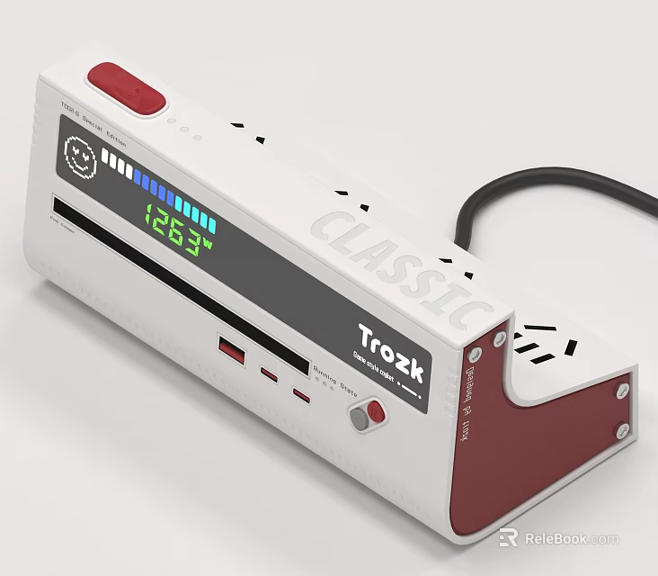 White Red Switch Panel with Digital Time Display and Power Outlets 3d model 