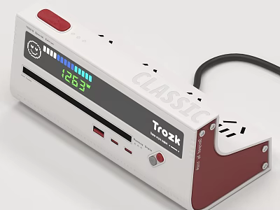 White Red Switch Panel with Digital Time Display and Power Outlets 3d model