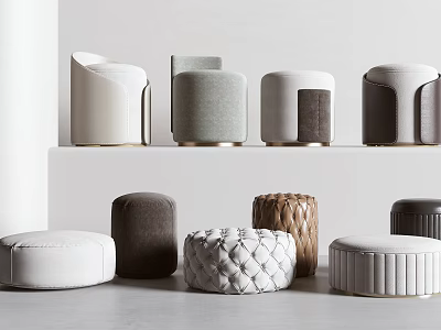 Modern Ottoman Collection With Various Designs Tufted Fabric Leather And Textured Surfaces 3d model