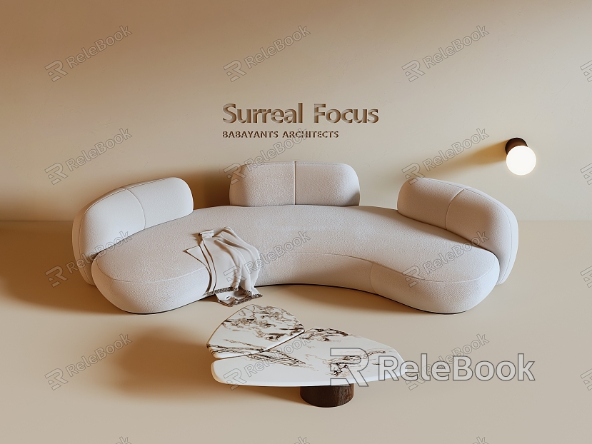 Quiet Curved Sofa Cream Sofa Multi-Person Sofa Sofa Coffee Table model