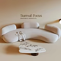 Quiet Curved Sofa Cream Sofa Multi-Person Sofa Coffee Table 3d model