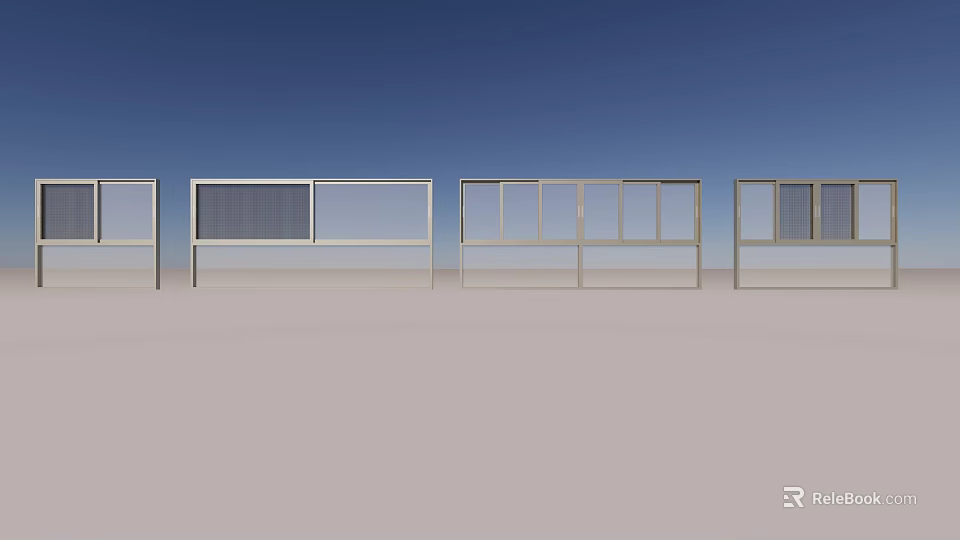 Various Sliding Window Designs With Modern Glass Panels And Metal Frames 3d model