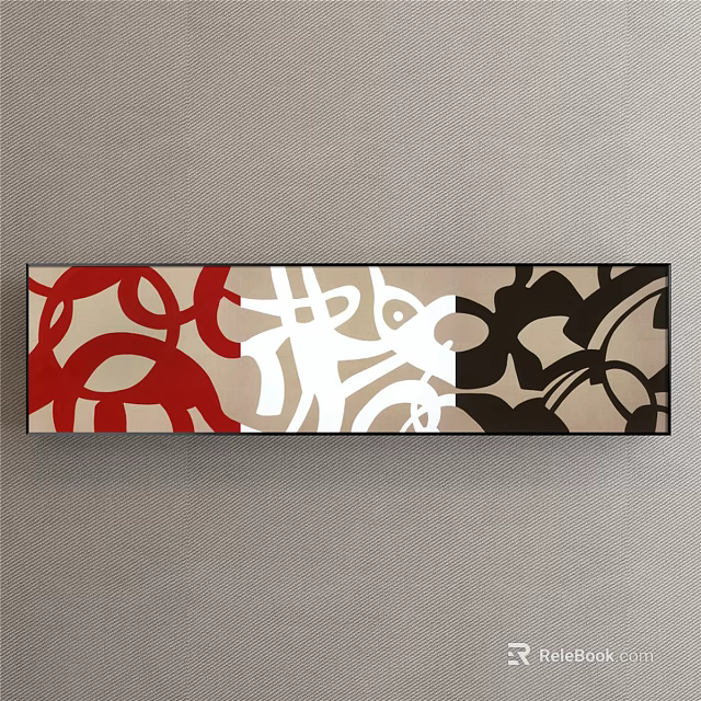 Abstract Wall Art With Red White Black Patterns Hanging On Gray Wall 3d model