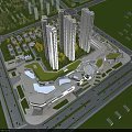 Aerial View Urban Planning With High Rise Buildings Commercial Center And Green Areas