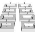 Two Modern White Rectangular Countertop Washbasins With Polished Chrome Faucets 3d model