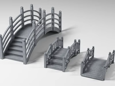 Three Gray Bridge Models With Railings And Steps In Different Sizes 3d model