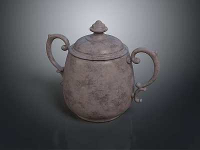 Vintage Ceramic Teapot With Lid Two Curved Handles And Textured Surface 3d model